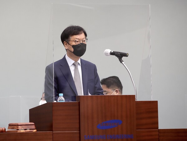 ©AP신문(AP뉴스)/ 이미지 제공 = 삼성엔지니어링, ▲주주총회에 참석한 최성안 삼성엔지니어링 사장