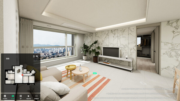 ©AP신문(AP뉴스)/ 이미지 제공 = 한화건설 ▲컴퓨터 그래픽으로 구현한 한화 포레나 천안아산역 VR 유니트화면