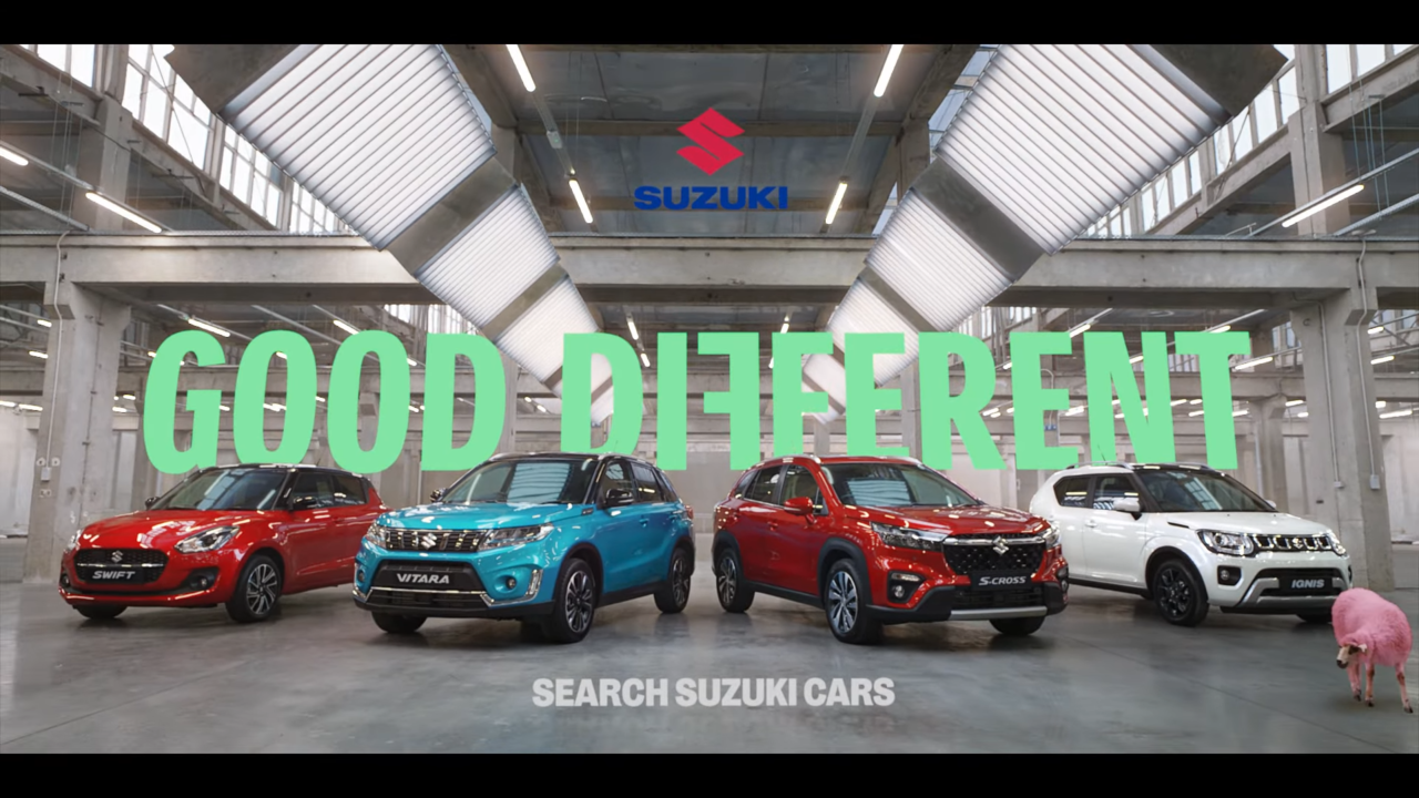 [AP신문광고평론 No.605]  'GOOD DIFFERENT' 슬로건에서 'F'가 좌우반전 돼있다. 사진 영국 스즈키 유튜브 캡처 ⓒAP신문