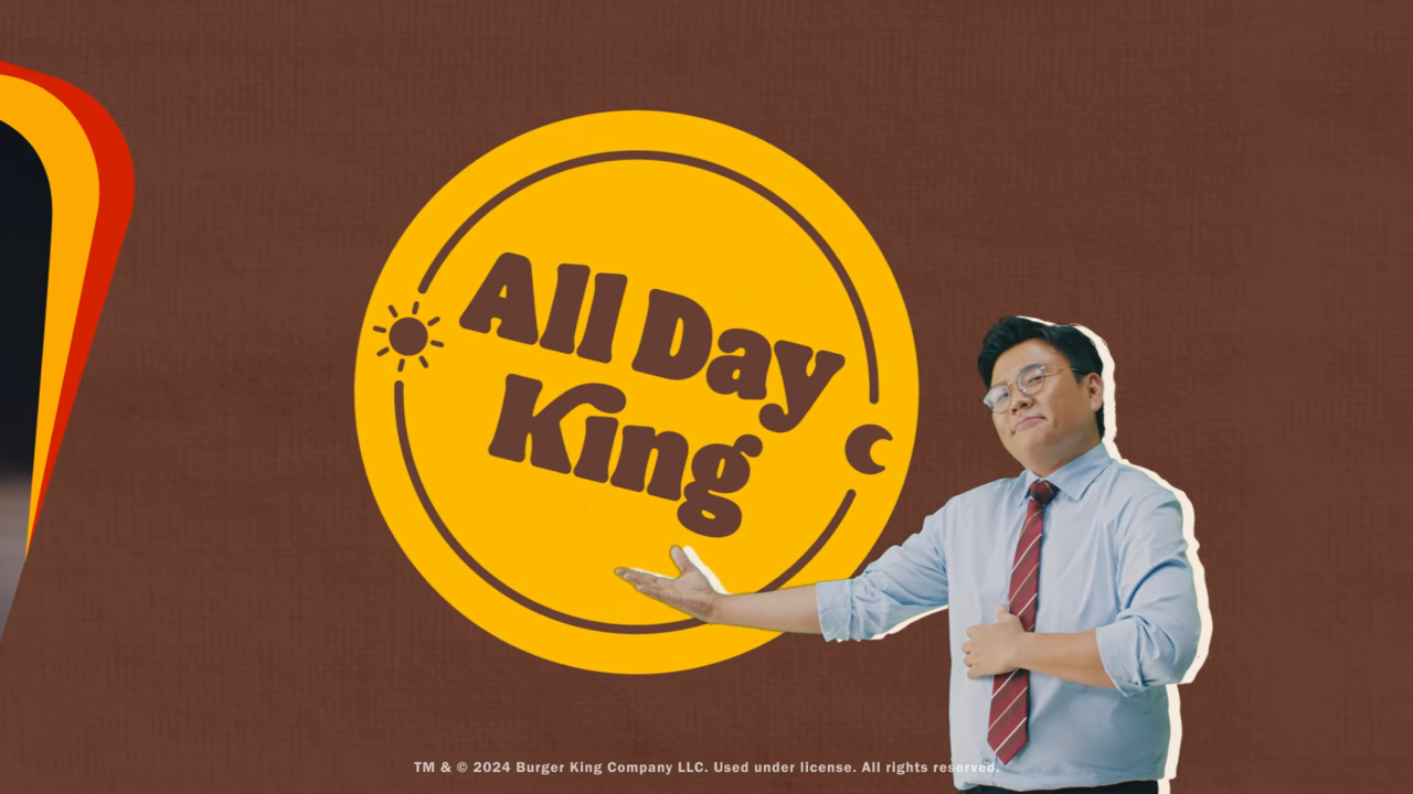 [AP신문 광고평론 No.1072] ​​​​​​​하루 종일 같은 가격으로 진행되는 '올데이킹'. 사진 버거킹 유튜브 캡처 ⓒAP신문(AP뉴스)