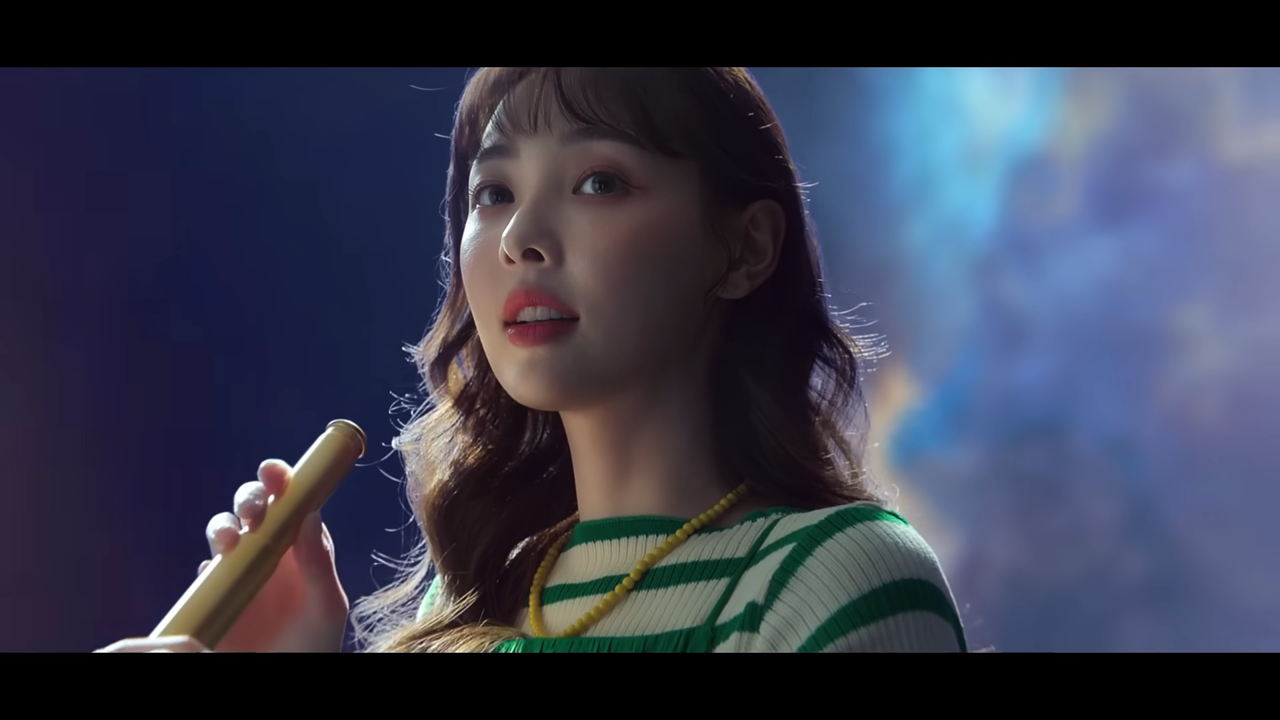 [AP신문 광고평론 No.1102]  우주를 배경으로 망원경을 들고 서있는 여성. 사진 한수원 유튜브 캡처ⓒAP신문(AP뉴스)