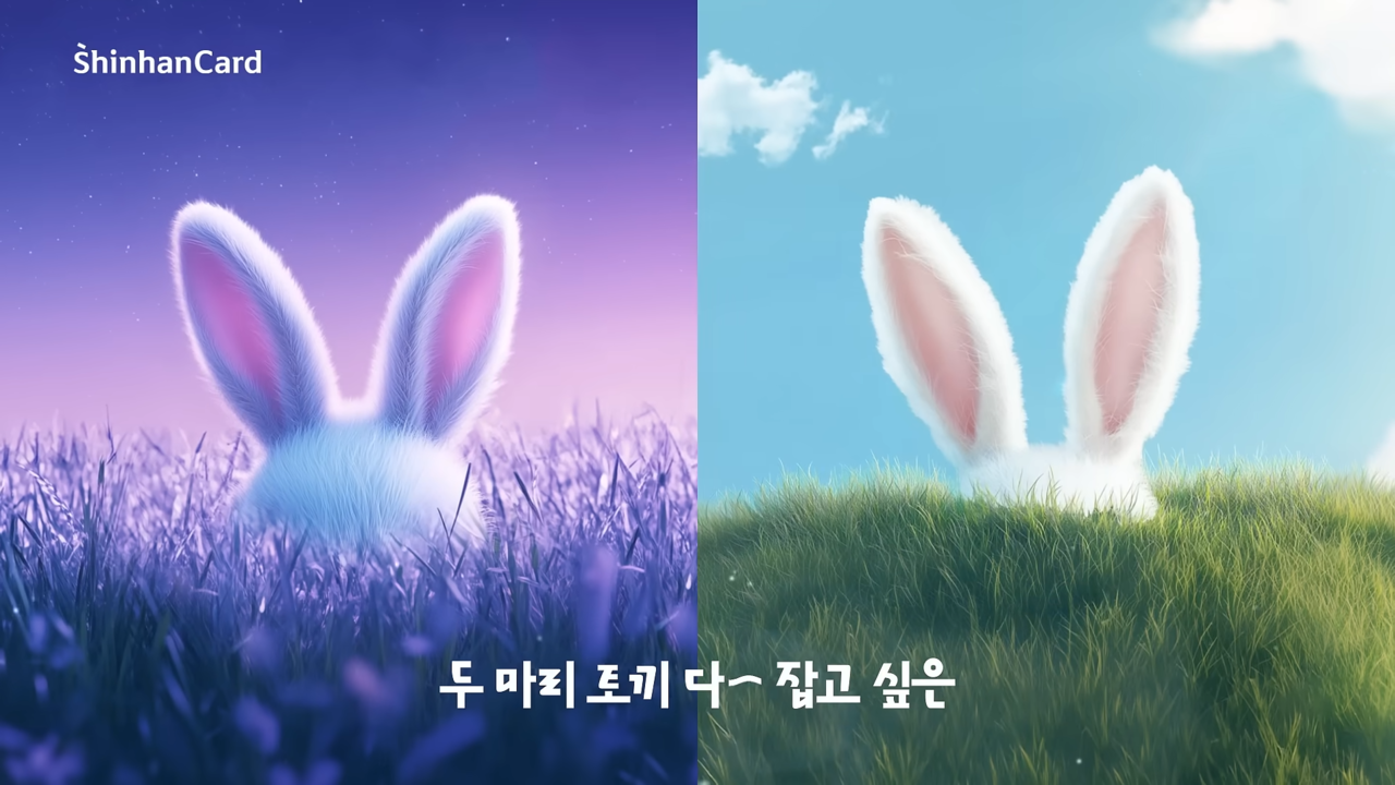 [AP신문 광고평론 No.1136] 토끼 그래픽이 광고 곳곳에 등장한다. 사진 신한카드 유튜브 캡처ⓒAP신문(AP뉴스)
