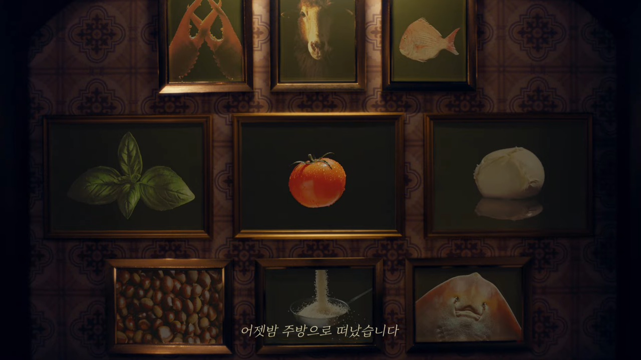 [AP신문 광고평론 No.1214]  ​​​​​​​버거 재료들을 마피아 게임 참여자로 설정했다. 사진 롯데리아 유튜브 캡처ⓒAP신문(AP뉴스)