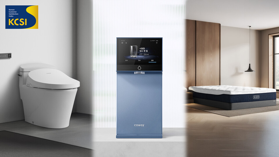 ©AP신문(AP뉴스)/이미지 제공 = 코웨이 ▲(왼쪽부터) 룰루더블케어 비데2, 아이콘 프로 정수기, 비렉스 스마트 매트리스 S8+
