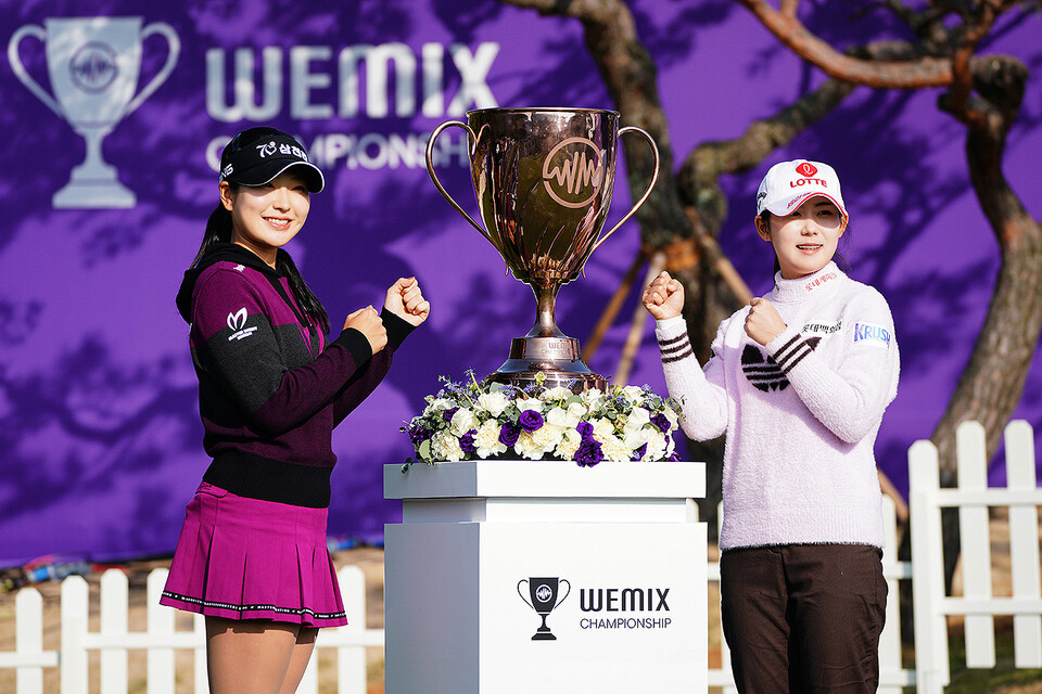 ©AP신문(AP뉴스)/이미지 제공 = 위메이드 ▲위믹스 포인트 랭킹 1위인 유현조 프로는 ‘위믹스 챔피언십 2025’ 첫날 매치 플레이 대진 상대로 황유민 프로를 지목했다. 두 선수는 15일 오전 10시 35분 티오프에 나선다.