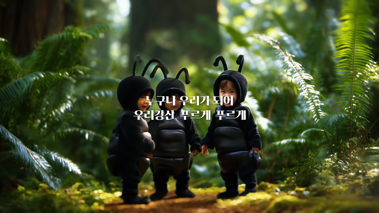 [AP신문 광고평론 No.1429]  유한킴벌리가 AI로 제작한 숲환경 공익 캠페인을 공개했다. 사진 유한킴벌리 유튜브 캡처ⓒAP신문(AP뉴스)